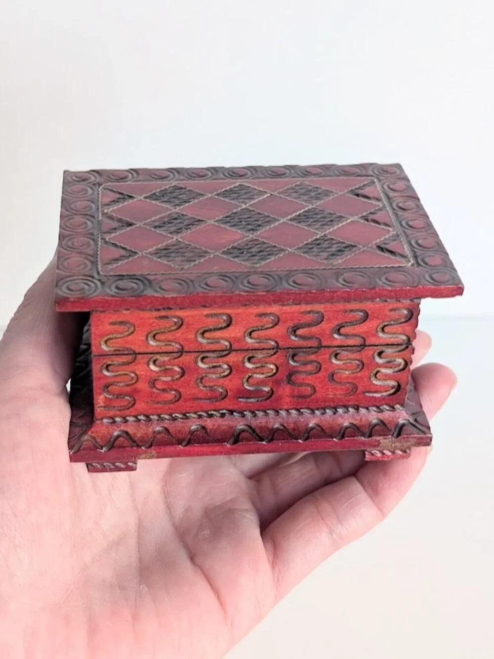 Lot of 2 Small Handmade in Poland Wooden Trinket Boxes